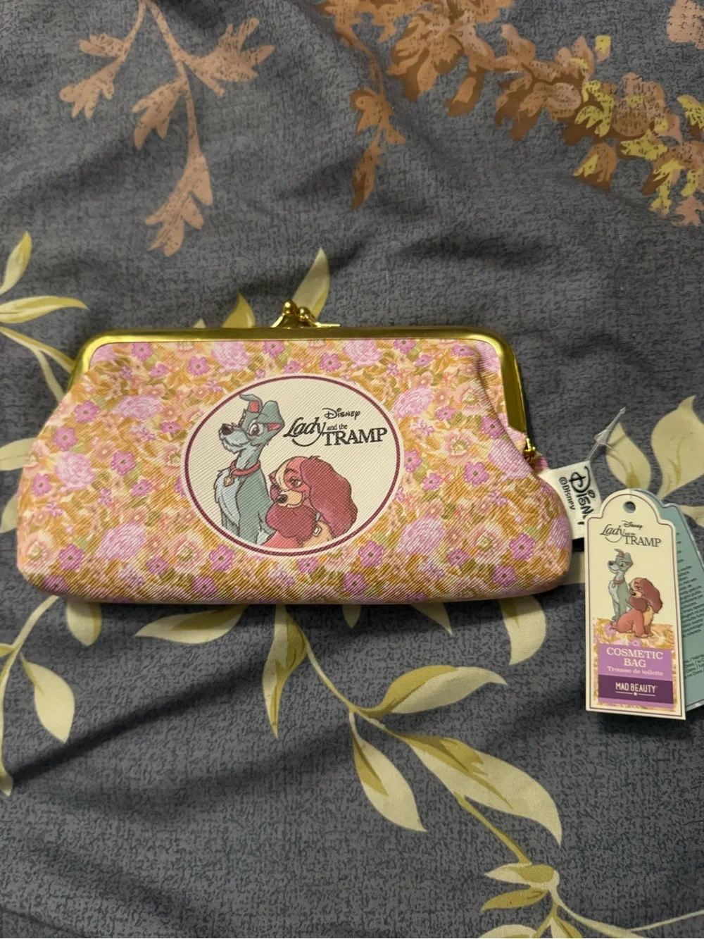 Disney Lady and the Tramp Pink Floral Cosmetic Bag with Gold Frame